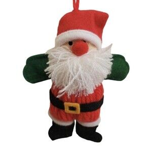 Yarn Santa Claus Ornament Knit Beard Felt Hands Legs Handmade 1980s Vintage 5”